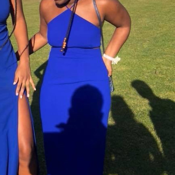 Aidan Mattox Cutout Crepe Gown in Royal Blue - Picture 4 of 5